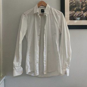 french slim plain white dress shirt - S